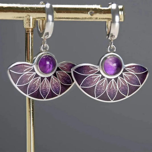 Violette Boho-Mandala-Ohrringe aus Silber