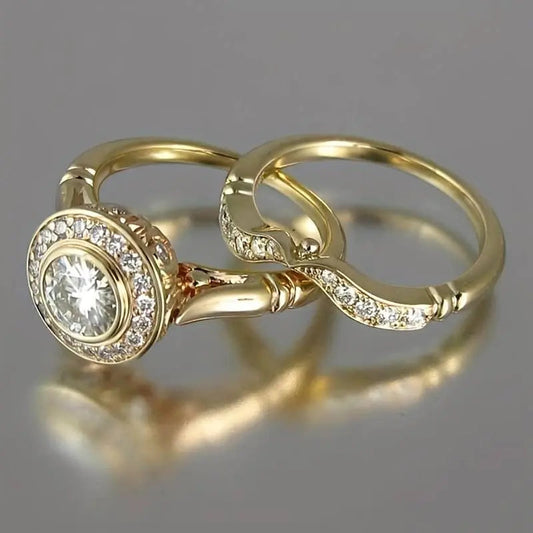 Vintage-Gold- & Zirkonia-Ring-Set